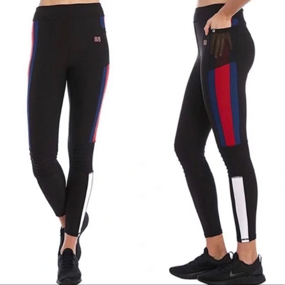 Gottex Black High Rise Side Stripe Retro Moto 88 Leggings Full Length